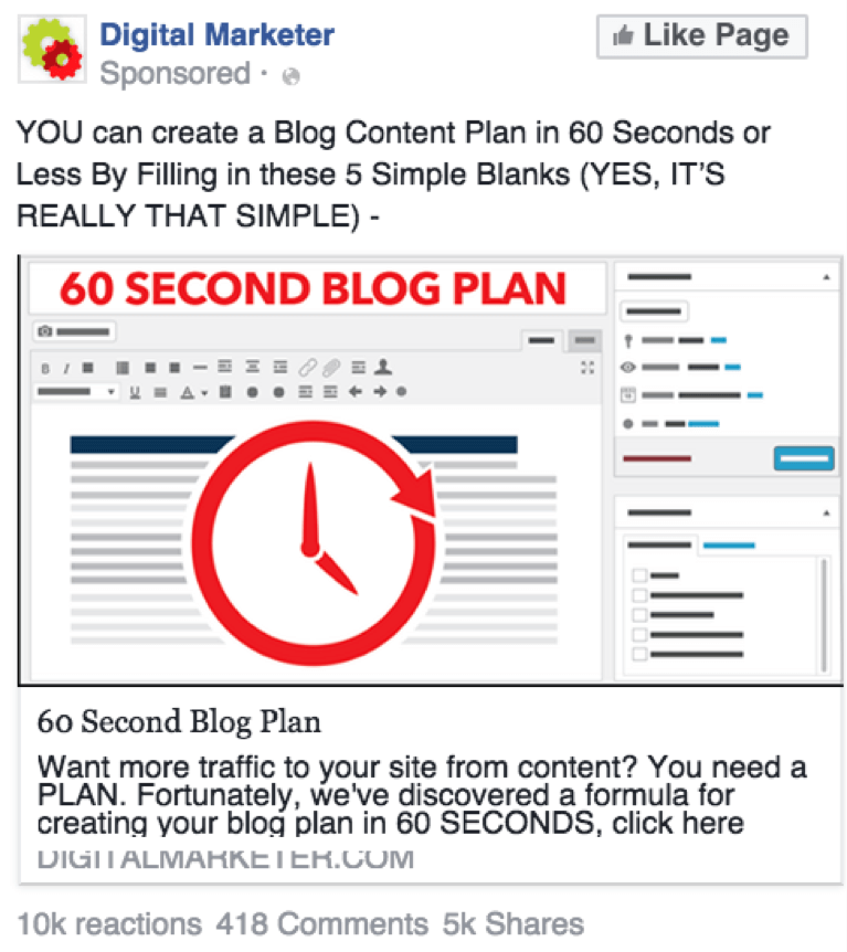 60 Second Blog Plan Example