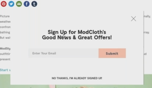 Contoh ModCloth Popup