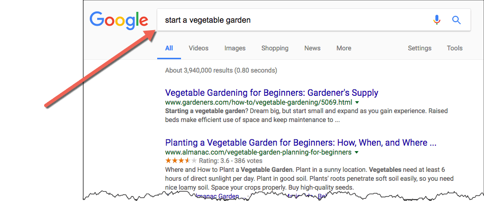 Vegetable Google Search Example