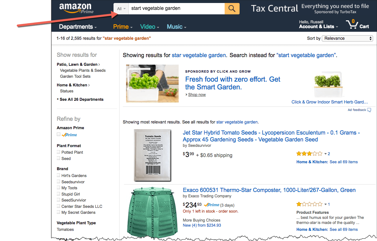 Vegetable Amazon Search Example