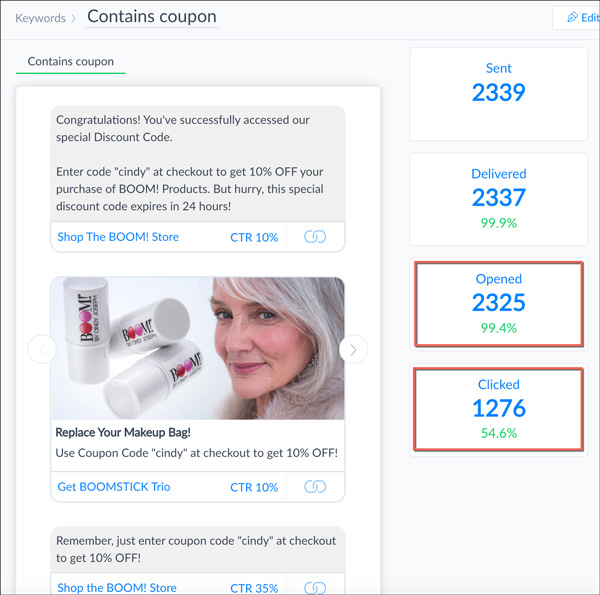BOOM! Facebook Messenger open and click-through rates