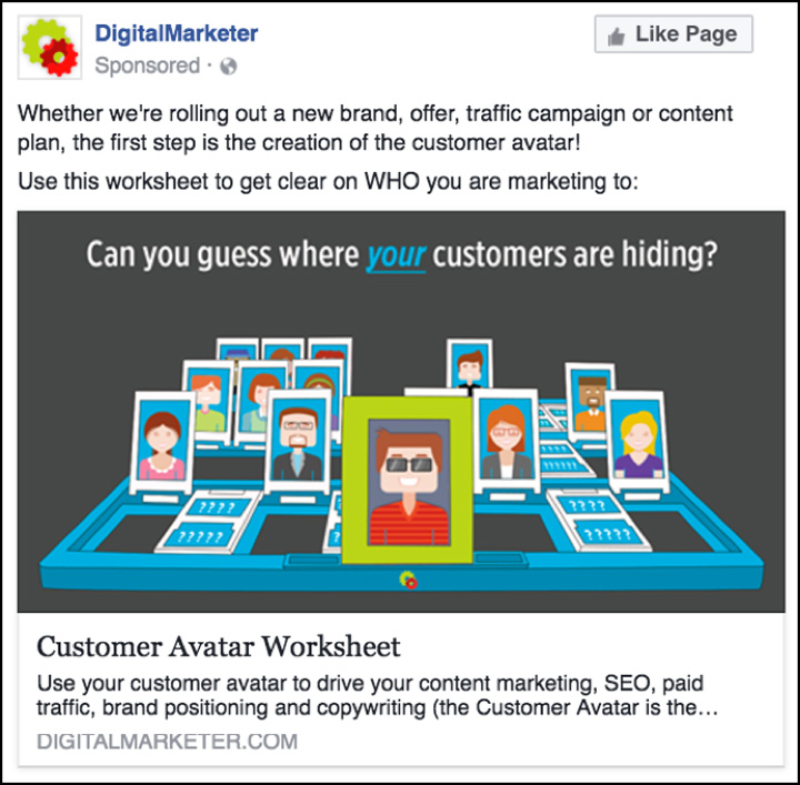 DigitalMarketer Facebook ad inspired by Guess Who? game