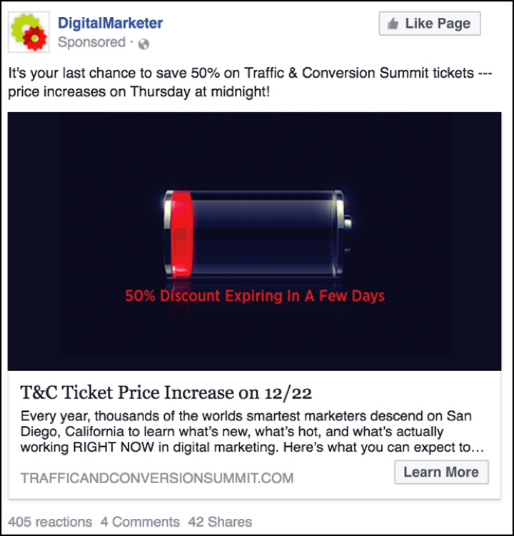 Traffic & Conversion Facebook ad one week before price increase