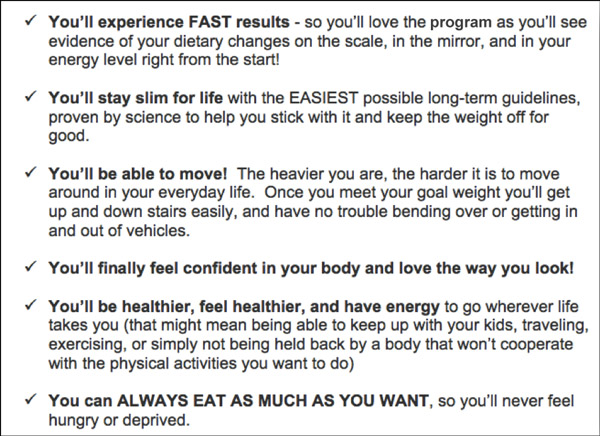 Weight loss product bullet list example