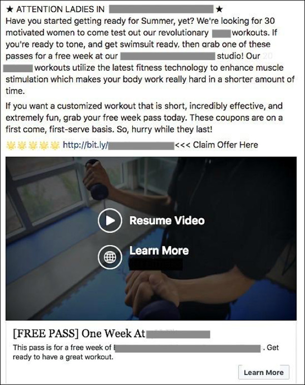 Facebook Ad for Month 1