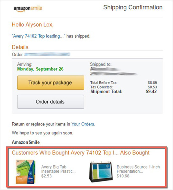 Amazon Shipping Confirmation cross-sell