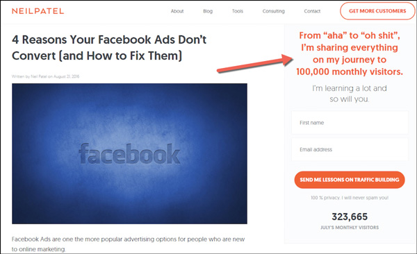 Neil Patel Blog Sidebar Opt-In