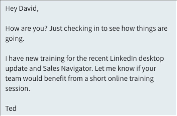 Example of a personalized LinkedIn message