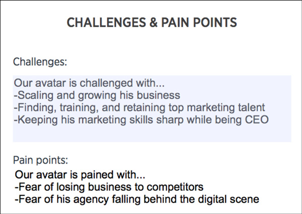 Customer Avatar Worksheet Challenges and Pain Points