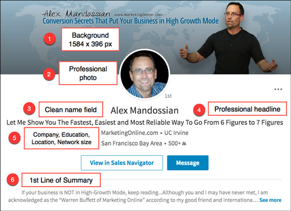 Alex Mandossian's LinkedIn profile