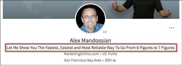 Example of an attention-grabbing LinkedIn headline