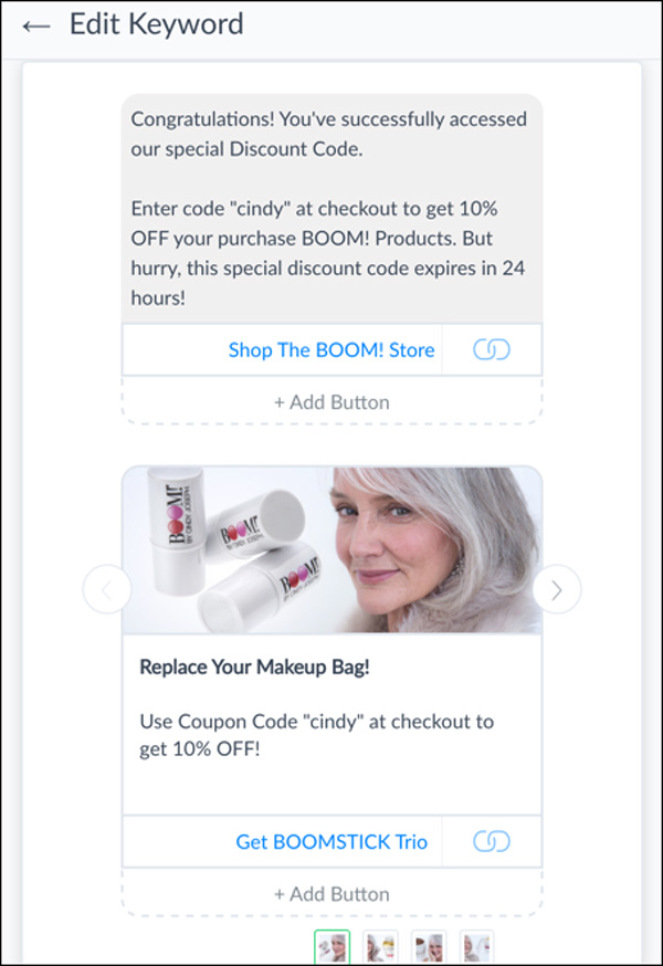 Write your automated message. Include your coupon code and a link to your shop.