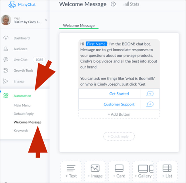 An example of an automated chatbot message