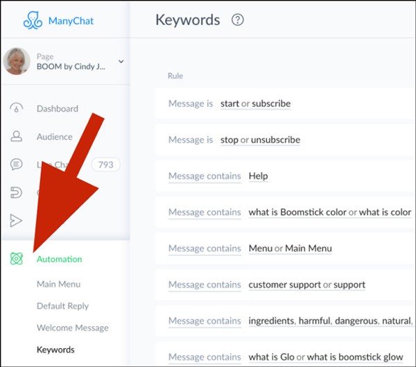 Log into your ManyChat account and click on “Automation.”