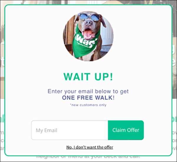 Wag! website exit pop-up