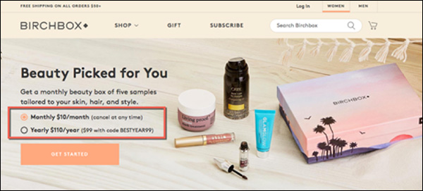 Birchbox offering monthly and yearly payment options