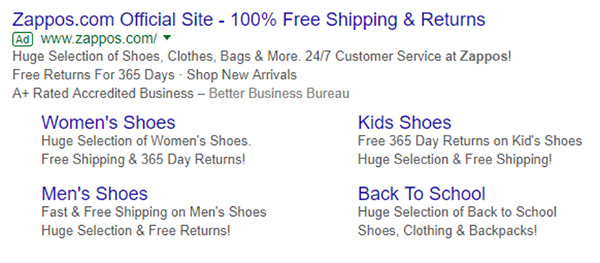 Not Making S Don T Kill That Product Or Service Until You Read Zos Promoting Their Return Policy Within Paid Adver On Google