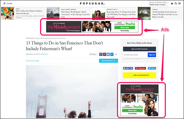 Advertisements for "The Mindy Project" on PopSugar