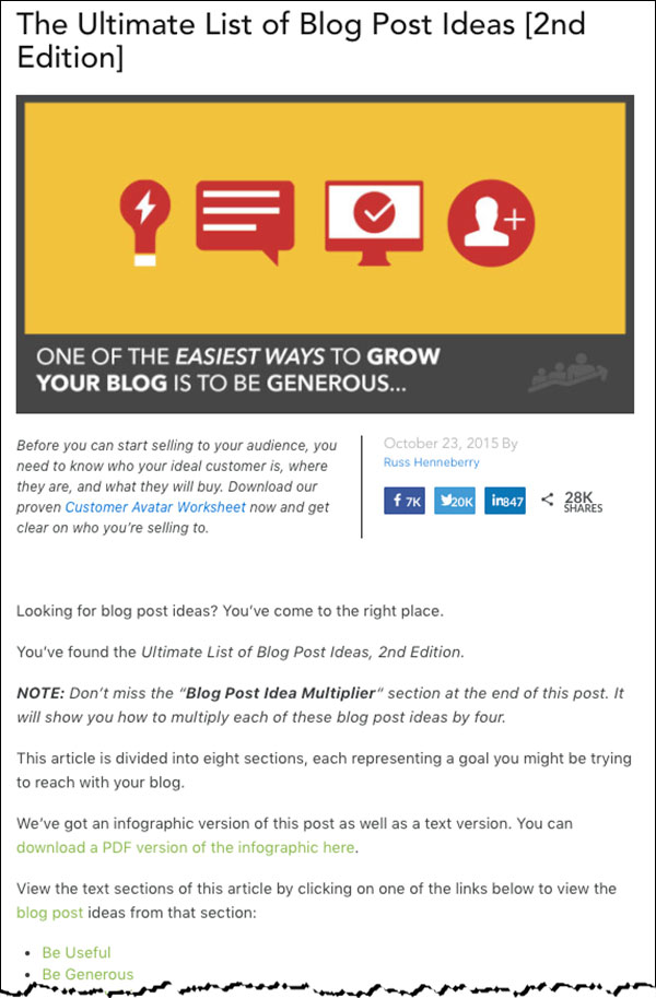 "The Ultimate List of Blog Posts Ideas" blog post by DigitalMarketer