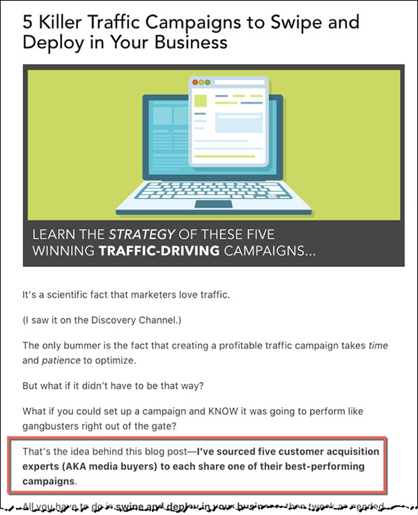 "5 Killer Traffic Campaigns to Swipe and Deploy in Your Business" blog post by DigitalMarketer
