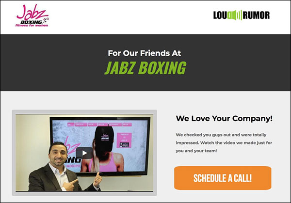 An example of a custom landing page for Jabz Boxing by Loud Rumor