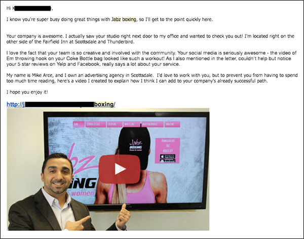 Email template Loud Rumor uses to reach out to prospects and alert them about the sales video