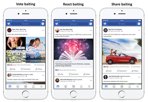 Examples of engagement baiting in Facebook