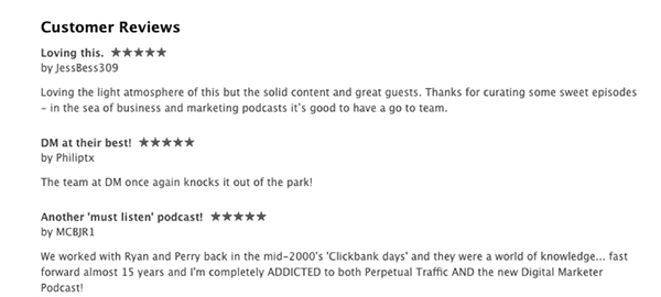 5-star reviews of The DigitalMarketer Podcast