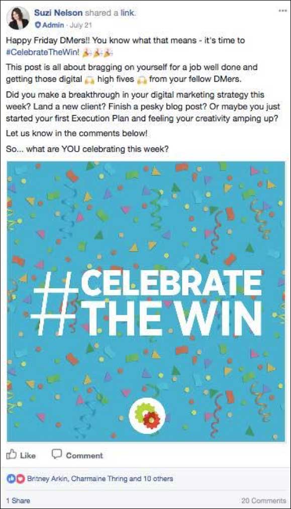 Celebrate the wins Facebook post