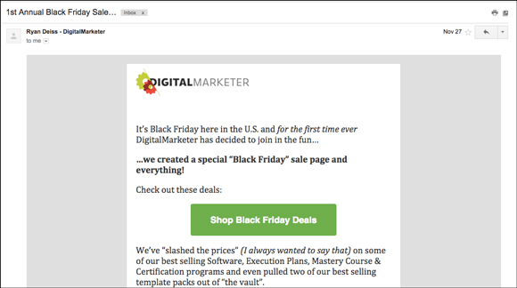 DigitalMarketer email with a CTA button within the body