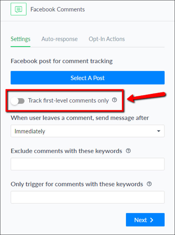 Track first level comments only
