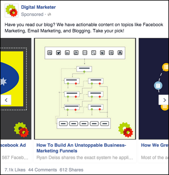 Second panel of a Facebook Carousel Ad to Blog Content