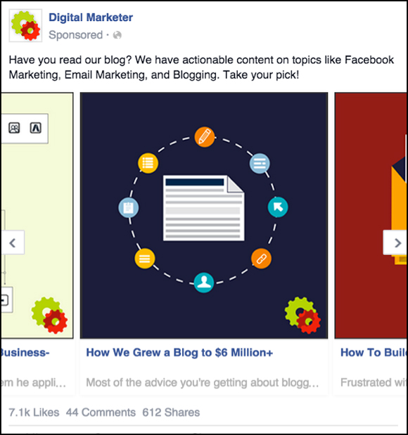 Third panel of a Facebook Carousel Ad to Blog Content
