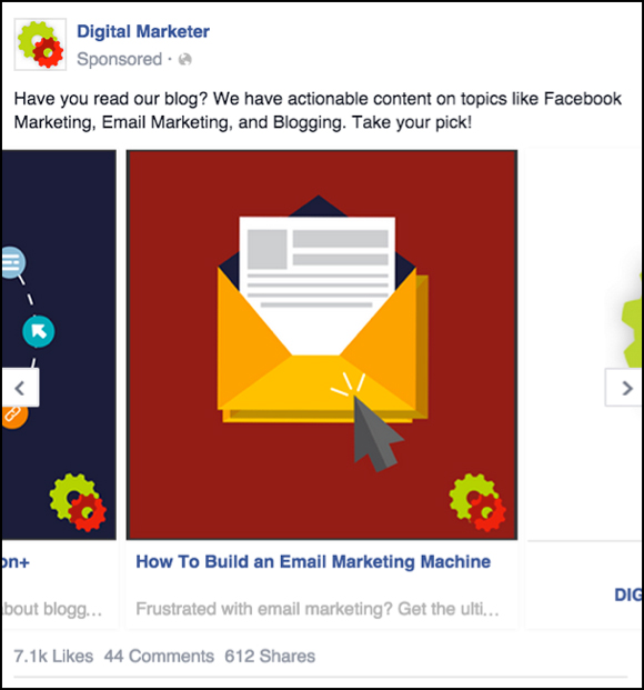 Fourth panel of a Facebook Carousel Ad to Blog Content