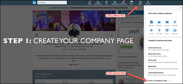 What to click to create your company page