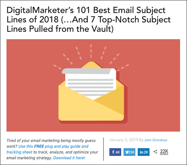 DigitalMarketer's 101 Best Email Subject Lines Post