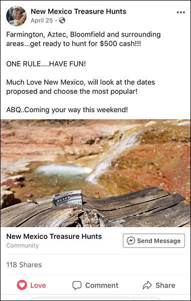 Treasure hunt natural post where somebody concealed loan throughout New Mexico