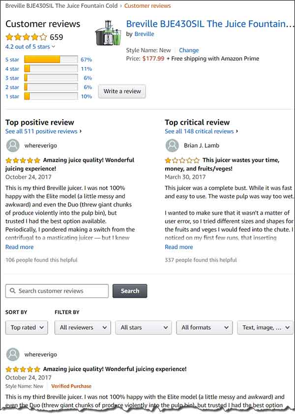 digital marketing example of reviews for juicer