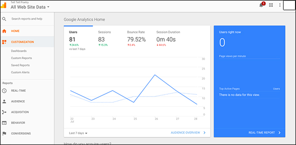 Example of Google Analytics dashboard