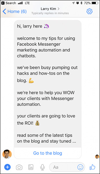 Showing message from Facebook Messenger Bot Campaign