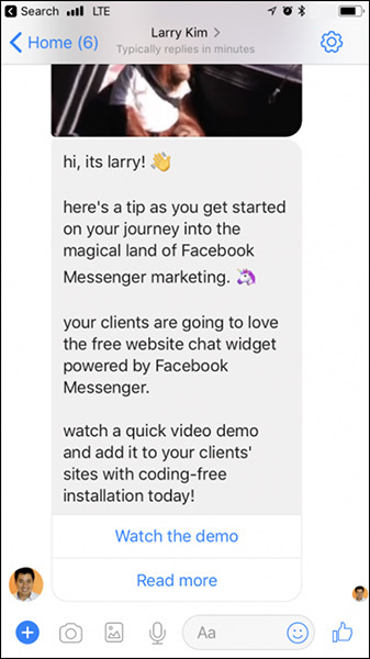 Showing Messenger message from messenger bot campaign