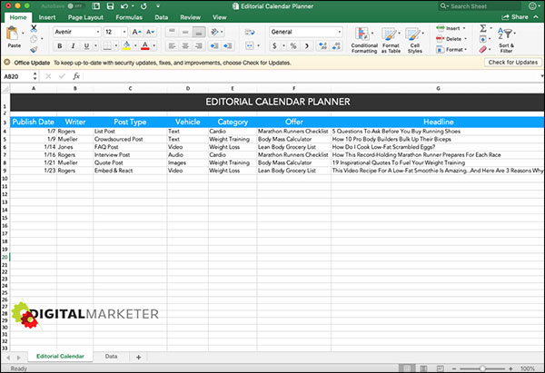 Editorial calendar planner