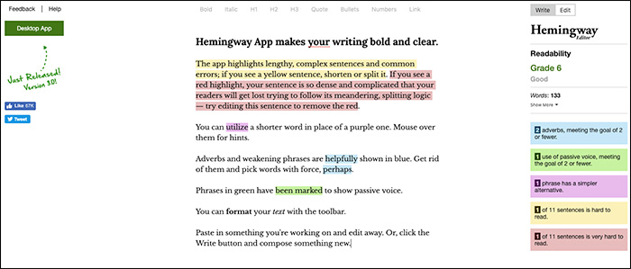 Hemingway App for better copywriting