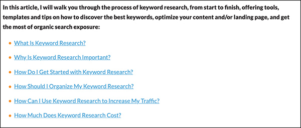 Link map at the top of a piece of content
