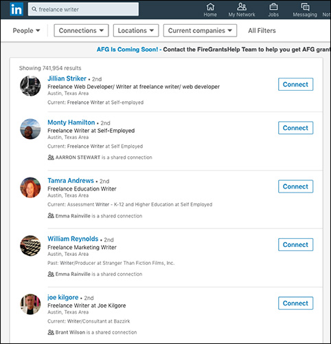 LinkedIn interface for finding people
