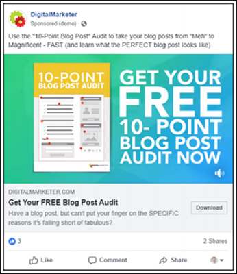 Lead magnet offering a free blog post audit