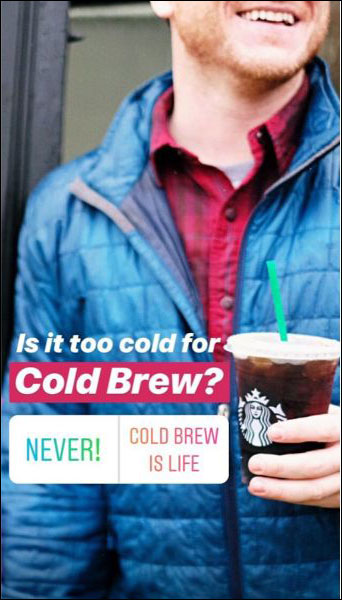 Starbucks uses a choice sticker to increase engagement on their Instagram Story