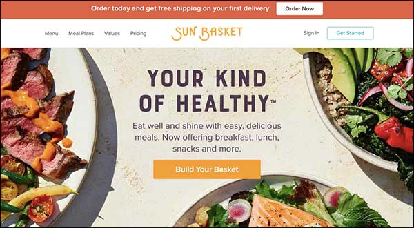 Sun Basket landing page with image consistency