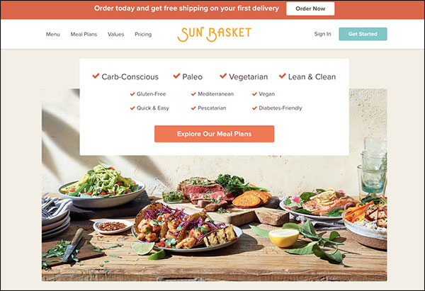 Sun Basket landing page with more visual consistency