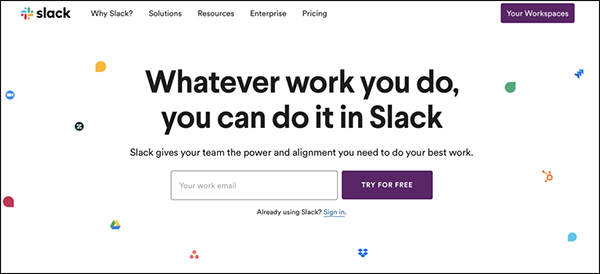 Slack Landing page